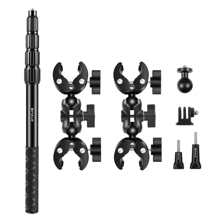 PULUZ Cycling Quick Release Bracket with 150cm Locking Selfie Stick Set, 2 x Dual-heads Crabs Clamps Handlebar Fixed Mount, Locking Selfie Stick
