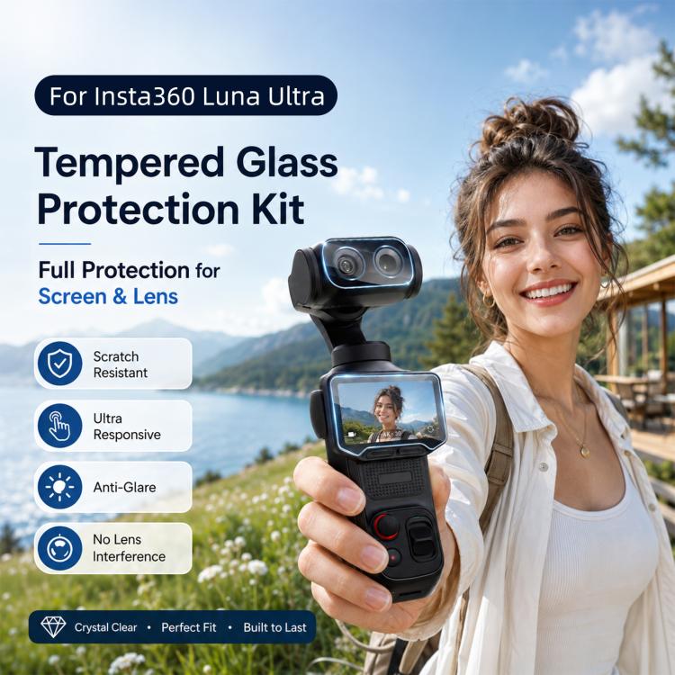 For Insta360 Luna Ultra PULUZ 9H 2.5D HD Tempered Glass Screen Film + Lens Protector