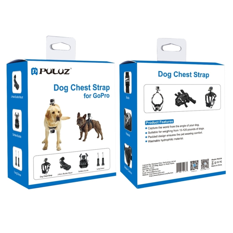 PULUZ Adjustable Hound Dog Fetch Harness Chest Strap Mount for GoPro Hero12 / Hero11 /10 /9 /8 /7 /6 /5, Insta360 Ace / Ace Pro, DJI Osmo Action 4 (Black)