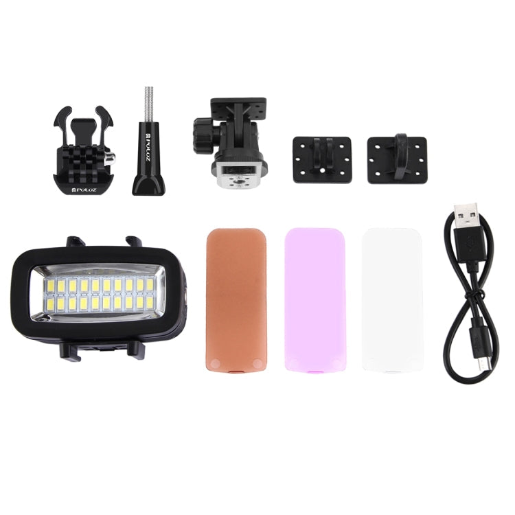 PULUZ 20 LED 40m Waterproof Studio Light with Hot Shoe Adapter & Filters for GoPro HERO10/9/8 & Action Cameras