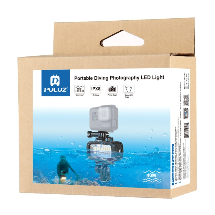 PULUZ 20 LED 40m Waterproof Studio Light with Hot Shoe Adapter & Filters for GoPro HERO10/9/8 & Action Cameras