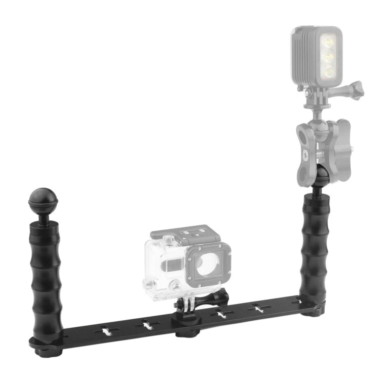 PULUZ Diving Dual Handheld CNC Aluminum Monopod for GoPro Hero12/11/10/9/8/7/6/5, Insta360 Ace, DJI Osmo Action 4 (Black)