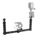 PULUZ Diving Dual Handheld CNC Aluminum Monopod for GoPro Hero12/11/10/9/8/7/6/5, Insta360 Ace, DJI Osmo Action 4 (Black)