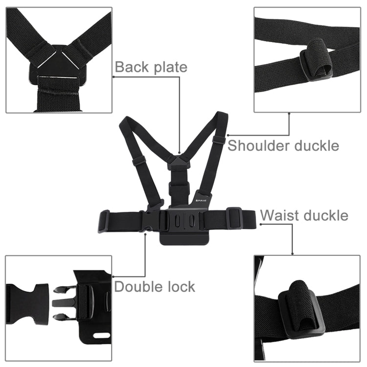 PULUZ Adjustable Chest Mount Belt with J Hook for GoPro HERO12/11/10/9 & Action Cameras