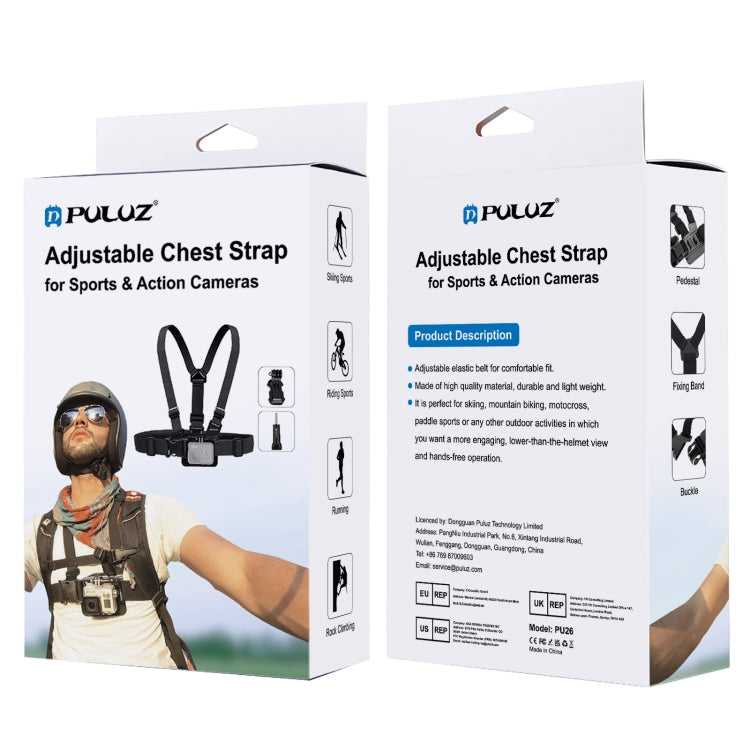 PULUZ Adjustable Chest Mount Belt with J Hook for GoPro HERO12/11/10/9 & Action Cameras