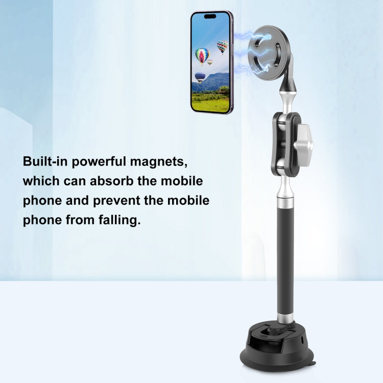 PULUZ Car Suction Cup Arm Mount Phone Tablet Magnetic Holder with Phone Clamp (Black)