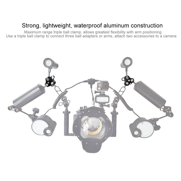 PULUZ Triple Ball Clamp Diving Camera Bracket Aluminum Spring Flashlight Clamp for Diving Underwater Photography System