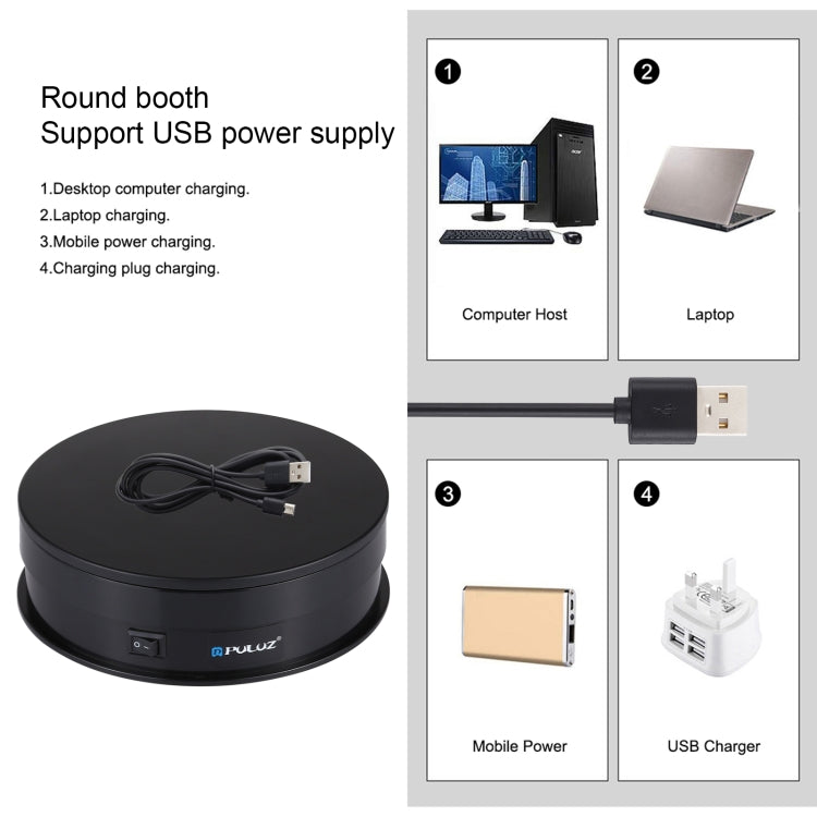 PULUZ 15cm USB Electric Rotating Turntable Display Stand Video Shooting Props Turntable for Photography, Load 1-5kg(Black)