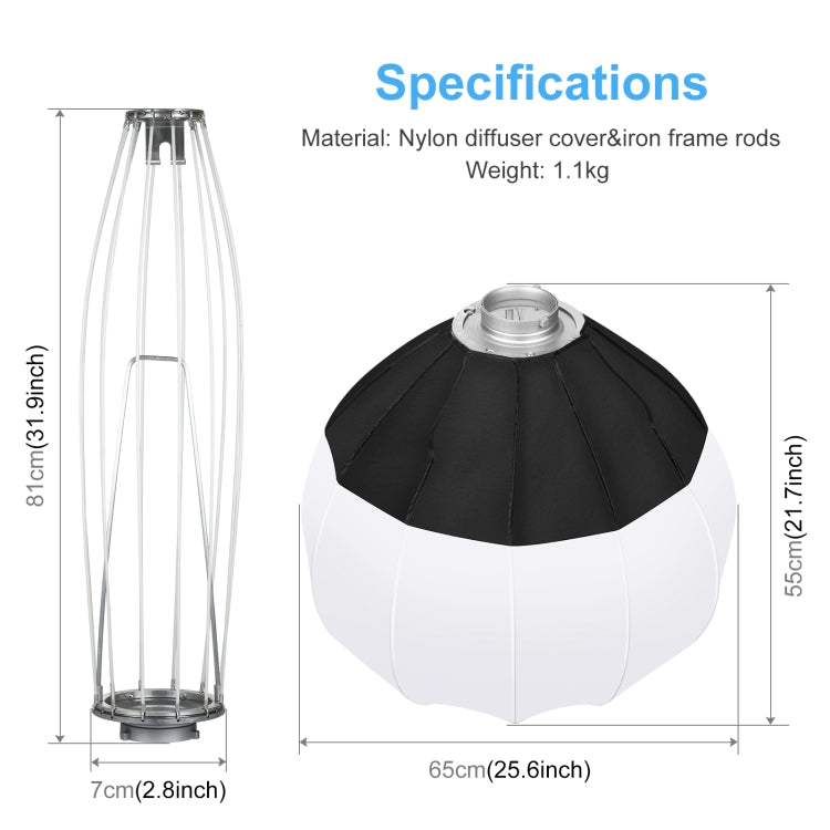 PULUZ 65cm Foldable Lantern Softbox SpeedLite Flash Light Foldable Diffuser, 65cm Softbox