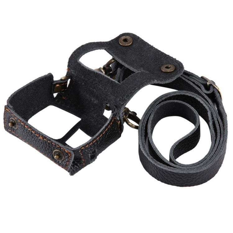 PULUZ for GoPro HERO7 Black /6 /5 Litchi Texture Genuine Leather Housing Case with Set Key Hole & Neck Strap & 52mm UV Lens(Black)