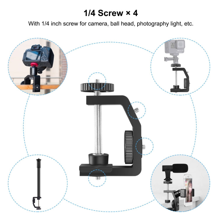 PULUZ C Clamp Mount Light Stand Extension Central Shaft Rod Monopod Holder Kits with Ball-Head, Rod Length: 33-60cm(Black)