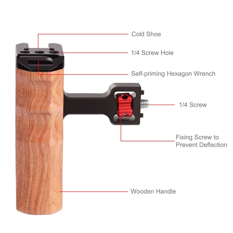 PULUZ 1/4 inch Screw Universal Camera Wooden Side Handle with Cold Shoe Mount for Camera Cage Stabilizer(Bronze)