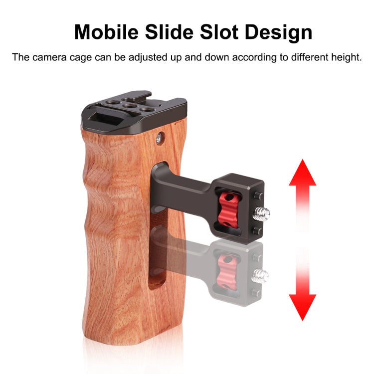 PULUZ 1/4 inch Screw Universal Camera Wooden Side Handle with Cold Shoe Mount for Camera Cage Stabilizer(Bronze)