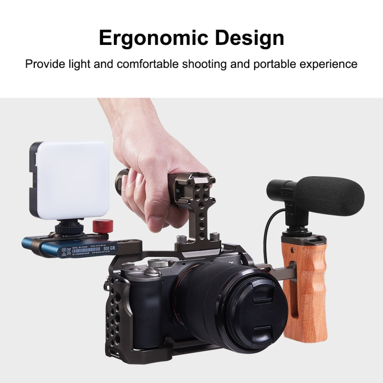 PULUZ 1/4 inch Screw Universal Camera Wooden Side Handle with Cold Shoe Mount for Camera Cage Stabilizer(Bronze)