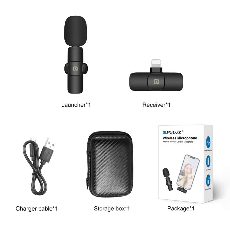 PULUZ Wireless Lavalier Noise Reduction Reverb Microphone for 8-Pin Device, Support Phone Charging, 8 Pin Wireless Microphone