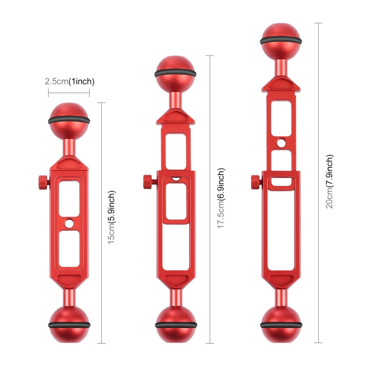 PULUZ 7.9 inch 20cm Adjustable Aluminum Alloy Dual Balls Arm with 1/4 Thread, Ball Diameter: 25mm(Red)