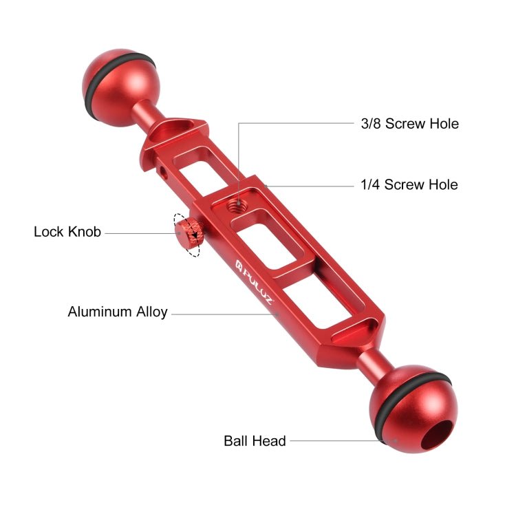 PULUZ 7.9 inch 20cm Adjustable Aluminum Alloy Dual Balls Arm with 1/4 Thread, Ball Diameter: 25mm(Red)