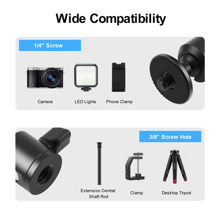 PULUZ 3/8 inch Inner Screw Metal Tripod Ball Head Adapter with Knob Lock(Black)