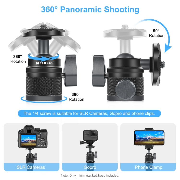 PULUZ 360 Panorama Aluminum Alloy Tripod Ball Head Adapter with Knob Lock(Black)