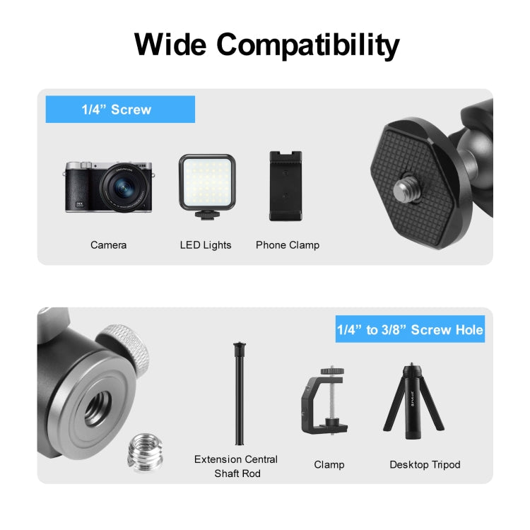 PULUZ Cold Shoe Aluminum Alloy Tripod Ball Head Adapter (Black)