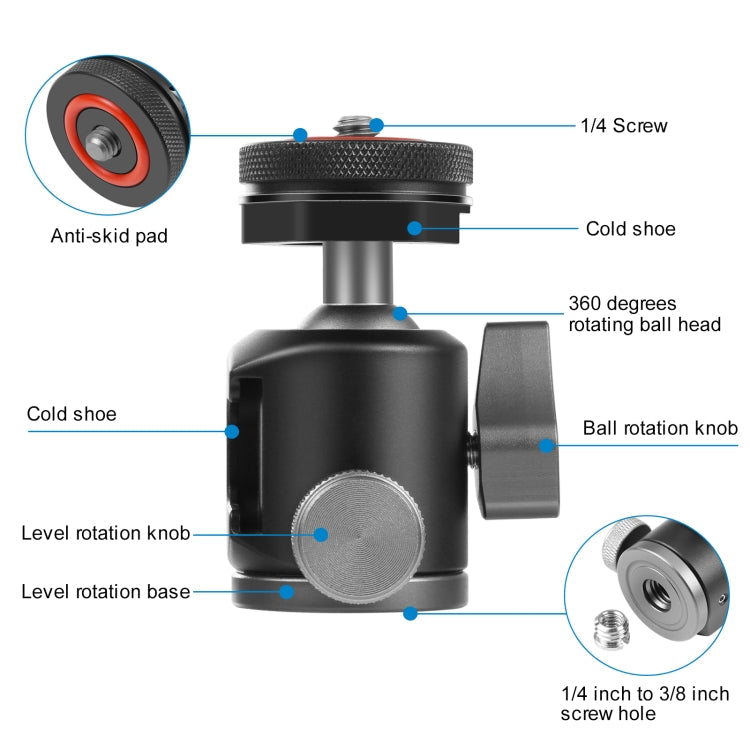 PULUZ Dual Cold Shoes Aluminum Alloy Tripod Ball Head Adapter (Black)