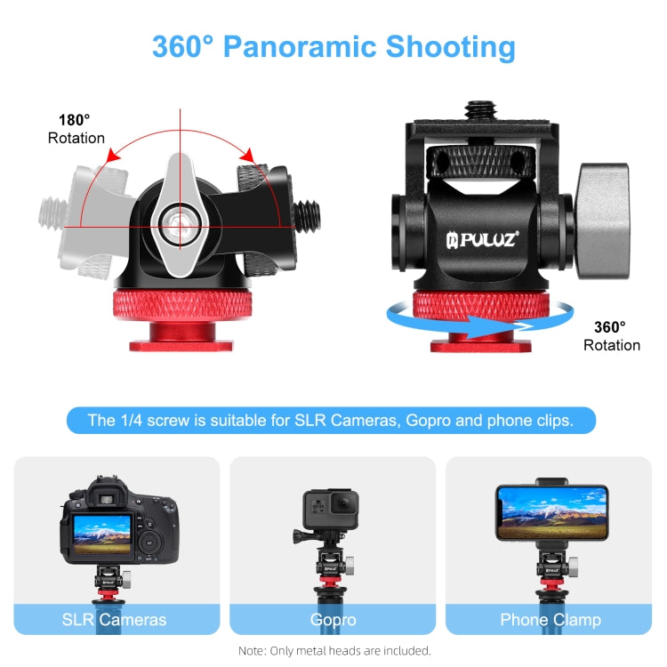 PULUZ Mini 180 Degree Swing Tripod Ball Head Cold Shoe Mount Adapter(Red)