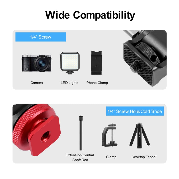 PULUZ Mini 180 Degree Swing Tripod Ball Head Cold Shoe Mount Adapter(Red)
