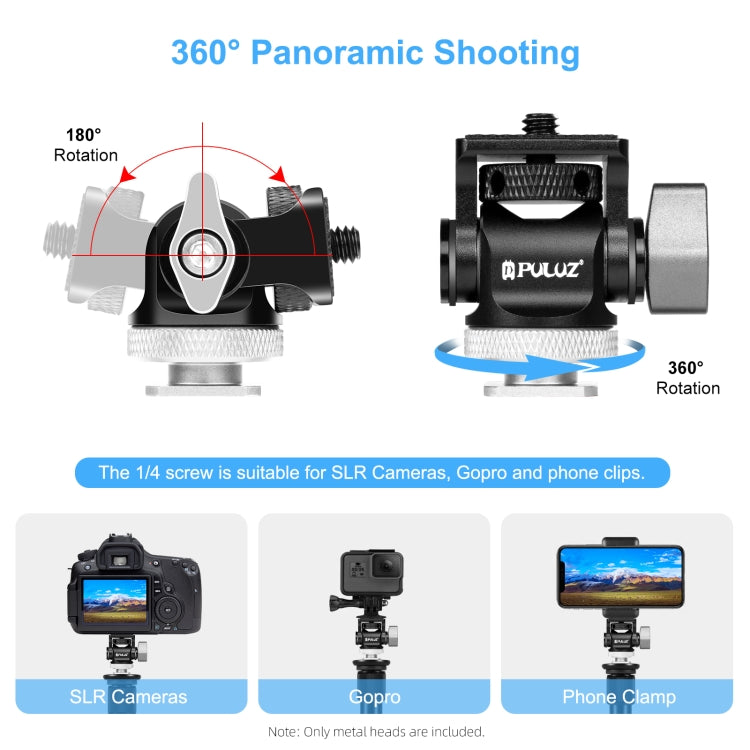 PULUZ Mini 180 Degree Swing Tripod Ball Head Cold Shoe Mount Adapter(Silver)