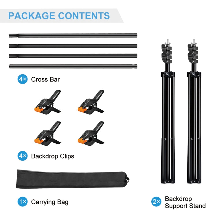2 x 3m Photo Studio Background Support Stand Backdrop Crossbar Bracket(Black)