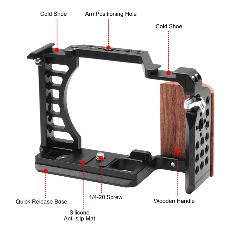 For Sony ZV-E1 PULUZ Wood Handle Metal Camera Cage Stabilizer Rig