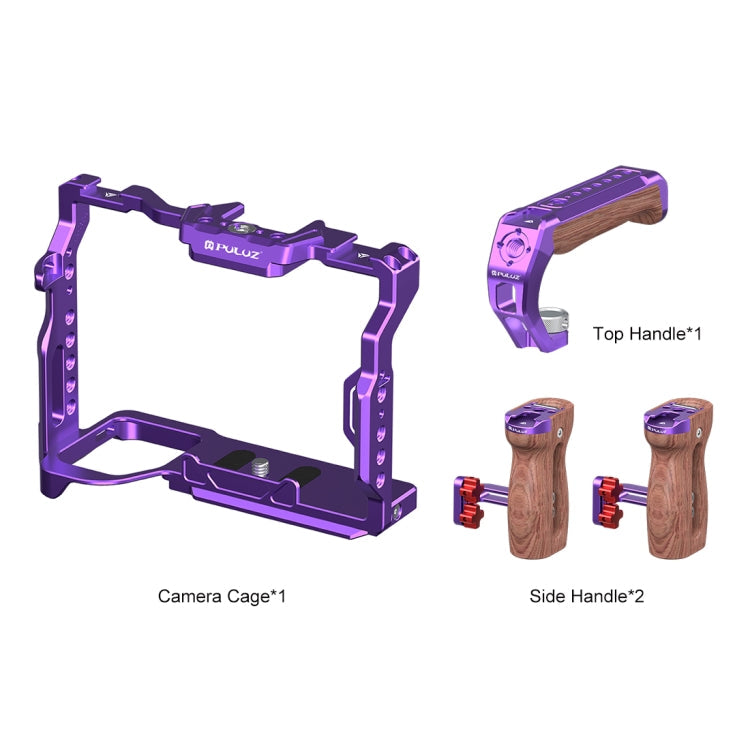 For Sony A7R5 / A7M4 PULUZ Metal Camera Cage Stabilizer Rig with Handle (Purple)