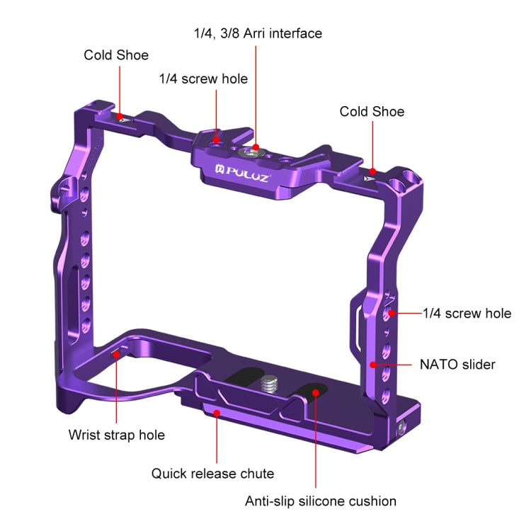 For Sony A7R5 / A7M4 PULUZ Metal Camera Cage Stabilizer Rig with Handle (Purple)
