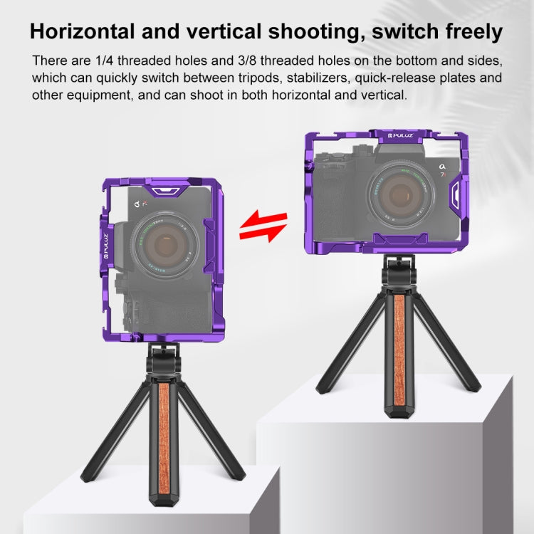 For Sony A7R5 / A7M4 PULUZ Metal Camera Cage Stabilizer Rig with Handle (Purple)