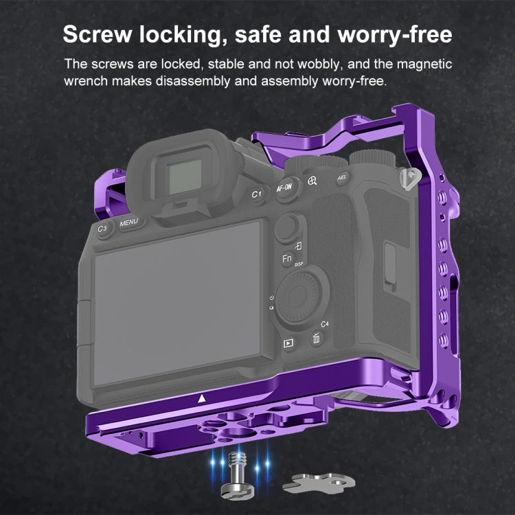 For Sony A7R5 / A7M4 PULUZ Metal Camera Cage Stabilizer Rig with Handle (Purple)