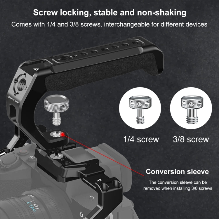 PULUZ Arri Metal Silicone Top Handle with Cold Shoe Mount for Mirrorless Camera Cage Stabilizer, Metal Silicone Top Handle