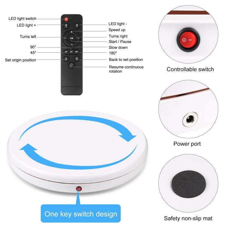 PULUZ 45cm Remote Control Adjusting Speed Rotating Turntable Display Stand, White, Load 100kg(US Plug)
