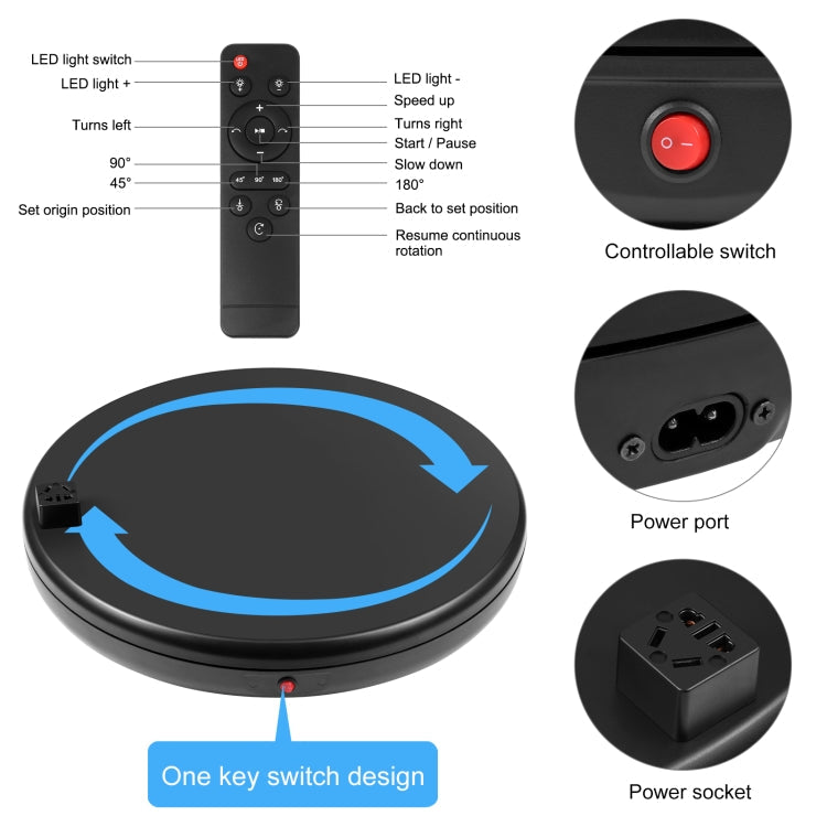 PULUZ 45cm Remote Control Adjusting Speed Rotating Turntable Display Stand with Power Socket, Black, Load 100kg(EU Plug)