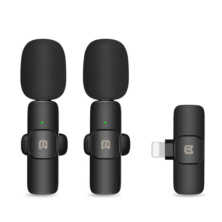 PULUZ Wireless Lavalier Noise Reduction Reverb Microphones for iPhone / iPad, 8-Pin Receiver and Dual Microphones(Black)