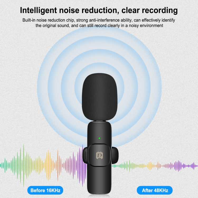 PULUZ Wireless Lavalier Noise Reduction Reverb Microphones for iPhone / iPad, 8-Pin Receiver and Dual Microphones(Black)