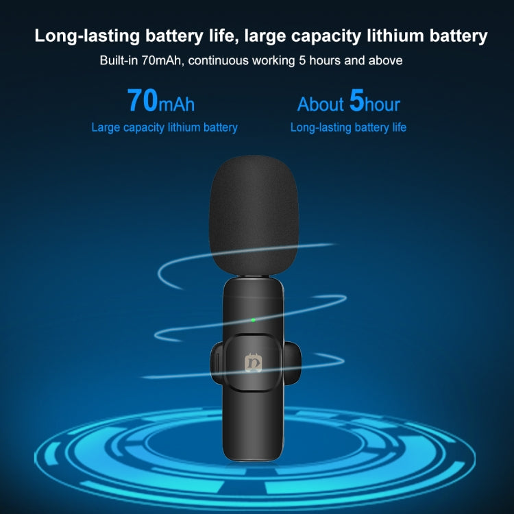 PULUZ Wireless Lavalier Noise Reduction Reverb Microphones for iPhone / iPad, 8-Pin Receiver and Dual Microphones(Black)