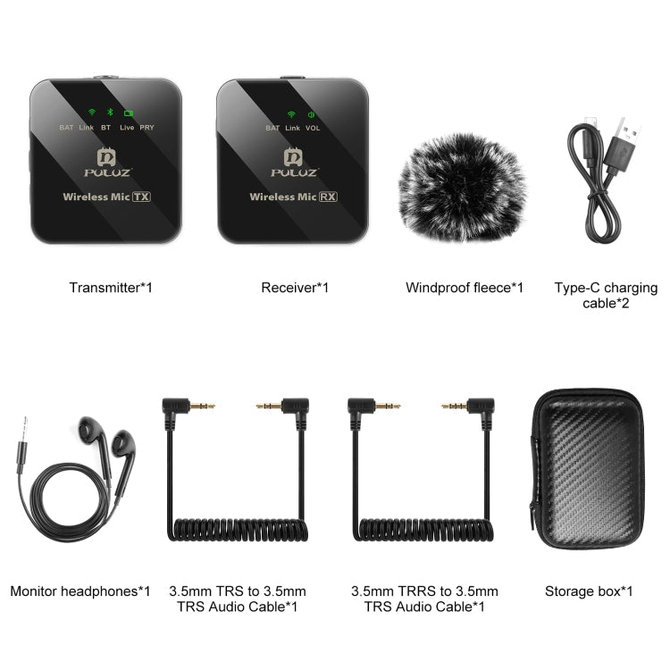 PULUZ 1 TX + 1 RX Wireless Lavalier Microphone (Black)