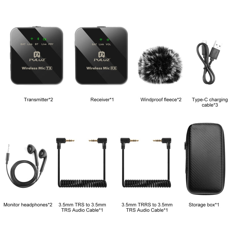 PULUZ 2 TX + 1 RX Wireless Lavalier Microphone (Black)