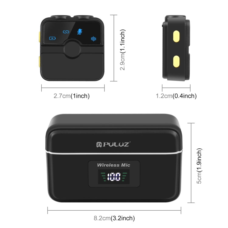 PULUZ Magnetic Lavalier Wireless Microphone with Charging Case Box, 8 Pin RX Receiver and 2 TX Microphones, 8 Pin 2 TX + 1 RX, with Charging Case Box