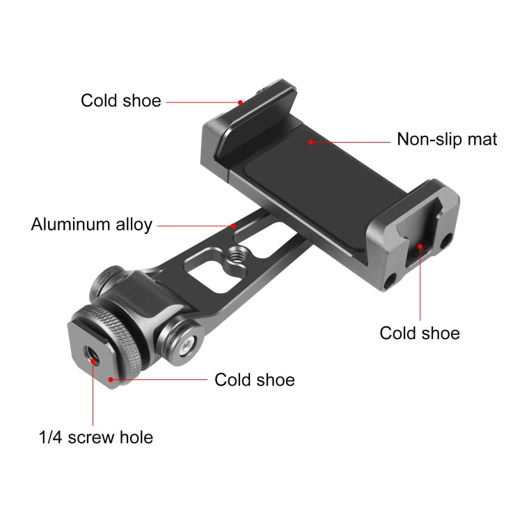 PULUZ Z-axis 360 Rotation Cold Shoes Aluminum Alloy Phone Clamp Holder Bracket (Black)