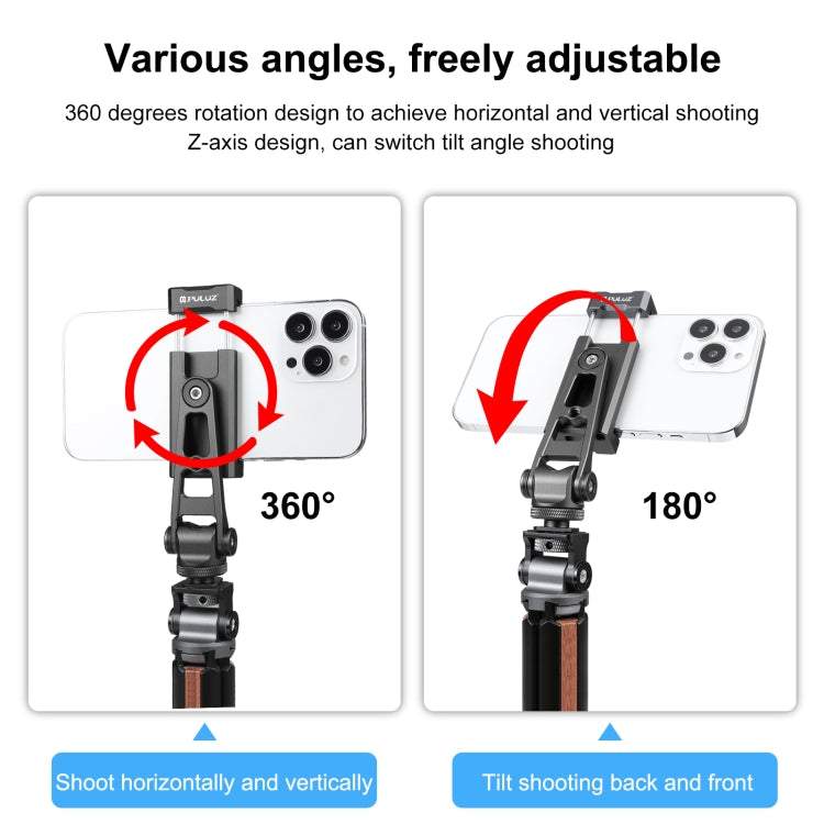 PULUZ Z-axis 360 Rotation Cold Shoes Aluminum Alloy Phone Clamp Holder Bracket (Black)