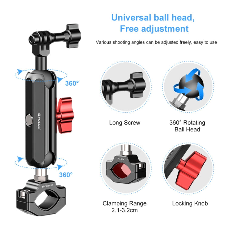 PULUZ Motorcycle Rearview Large Clamp CNC Metal Magic Arm Rod Mount