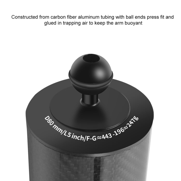 PULUZ 6.1 inch 15.5cm Length 80mm Diameter Dual Balls Carbon Fiber Floating Arm, Ball Diameter: 25mm, Buoyancy: 400g Phone