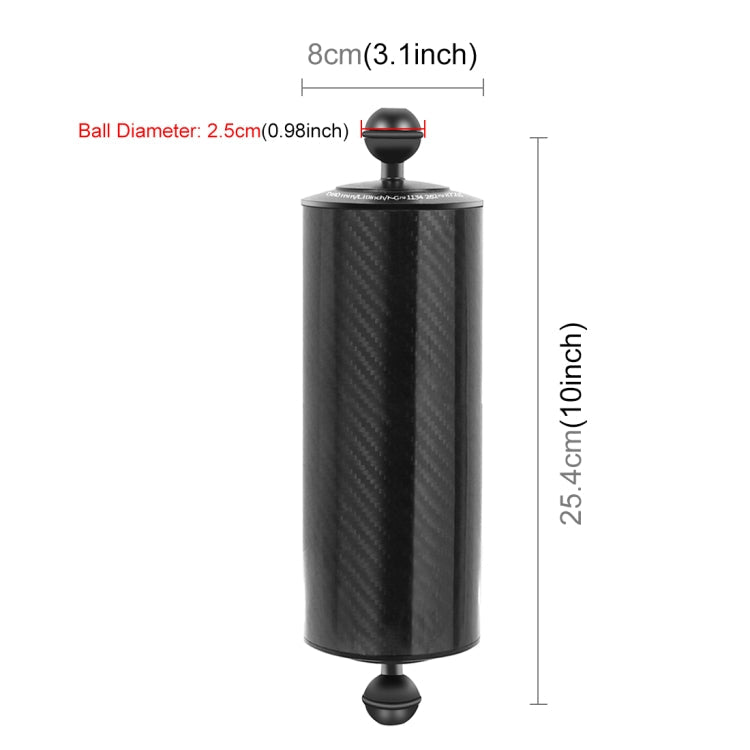 PULUZ 10.0 inch 25.4cm Length 80mm Diameter Dual Balls Carbon Fiber Floating Arm, Ball Diameter: 25mm, Buoyancy: 800g, 10 inch 800g Buoyancy