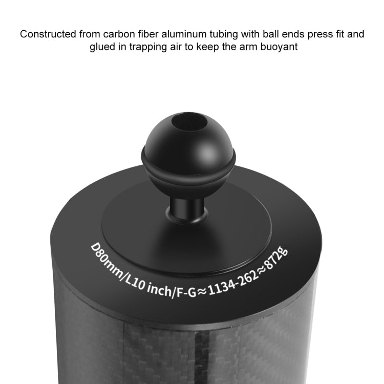 PULUZ 10.0 inch 25.4cm Length 80mm Diameter Dual Balls Carbon Fiber Floating Arm, Ball Diameter: 25mm, Buoyancy: 800g, 10 inch 800g Buoyancy