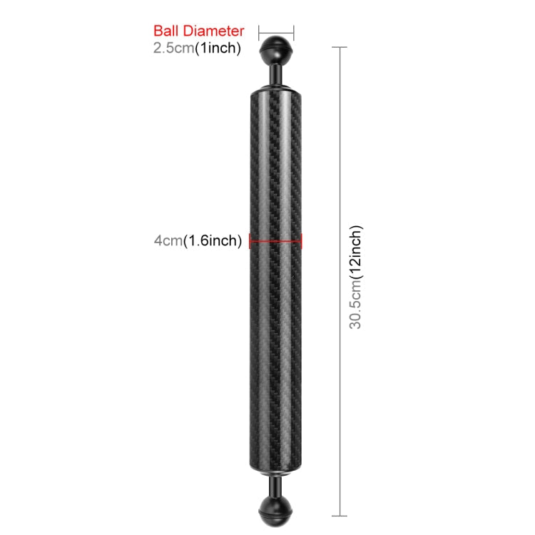 PULUZ 12.59 inch 32cm Length 40mm Diameter Dual Balls Carbon Fiber Floating Arm, Ball Diameter: 25mm, Buoyancy: 189g